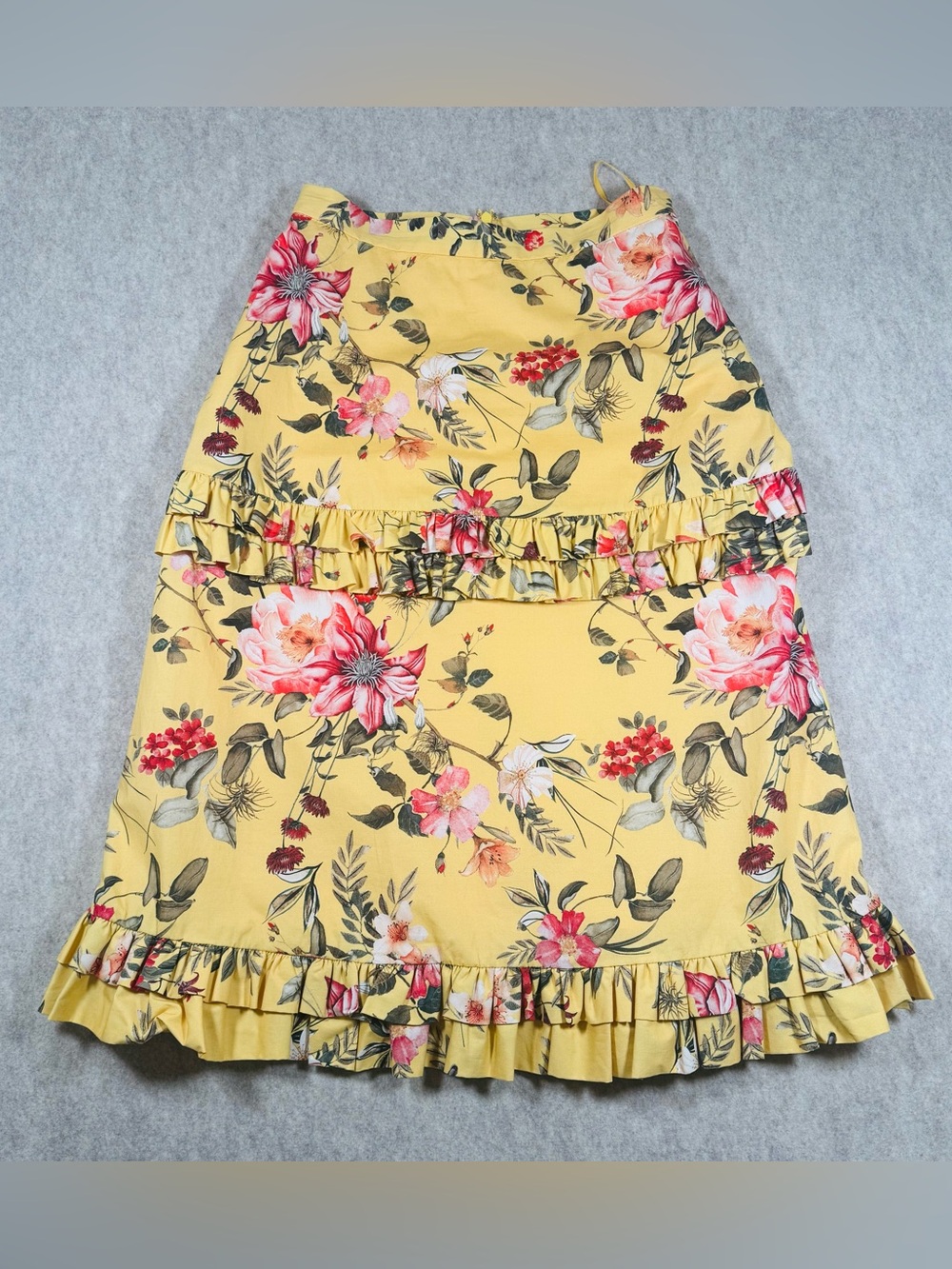 Antonio Melani Nico Floral Midi Skirt size 4 Sunshine Yellow Ruffle Tiered Lined